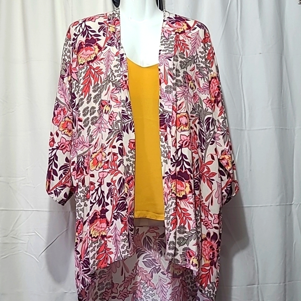 Knox Rose Floral Print Kimono Open Jacket Size small